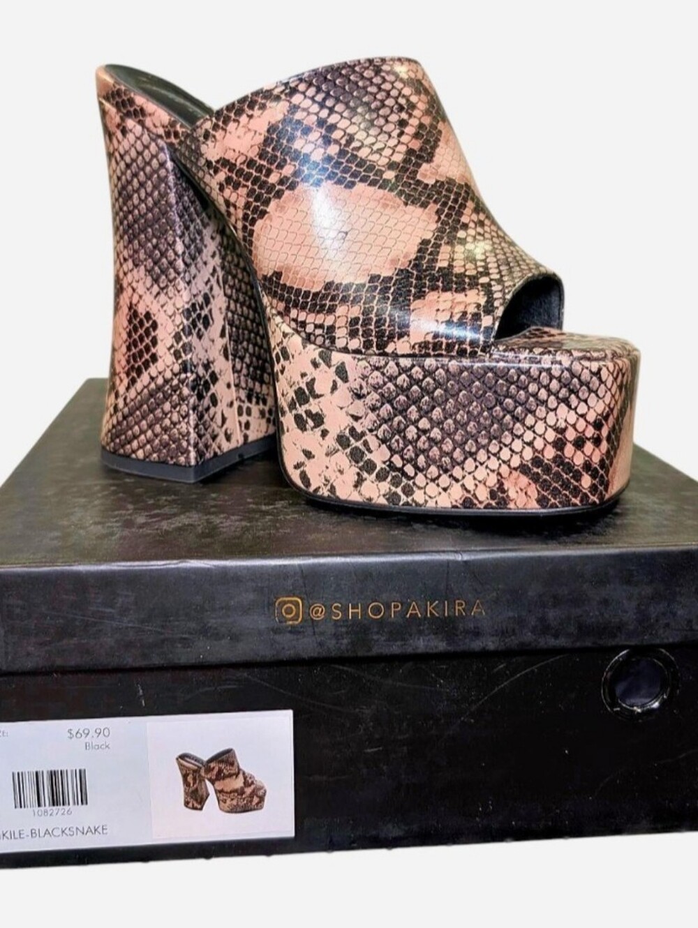 NIB AZALEA WANG FIKILE BLACKSNAKE PLATFORM MULES Size 8 - Picture 7 of 8